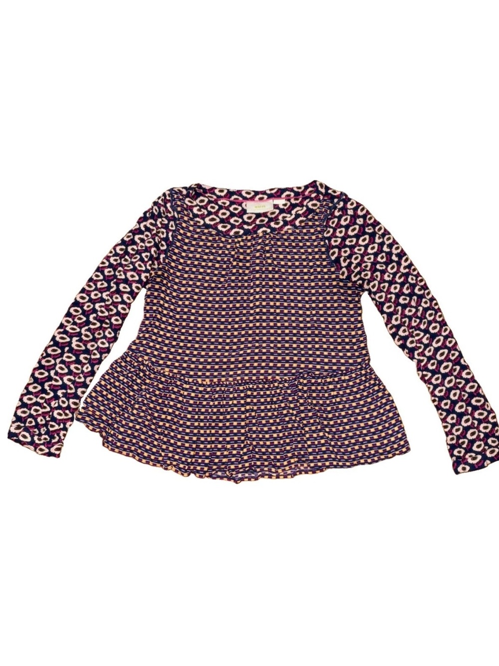 Maeve Anthropologie Cheyenne Peplum Blouse M Medium Purple Mixed Geo Top